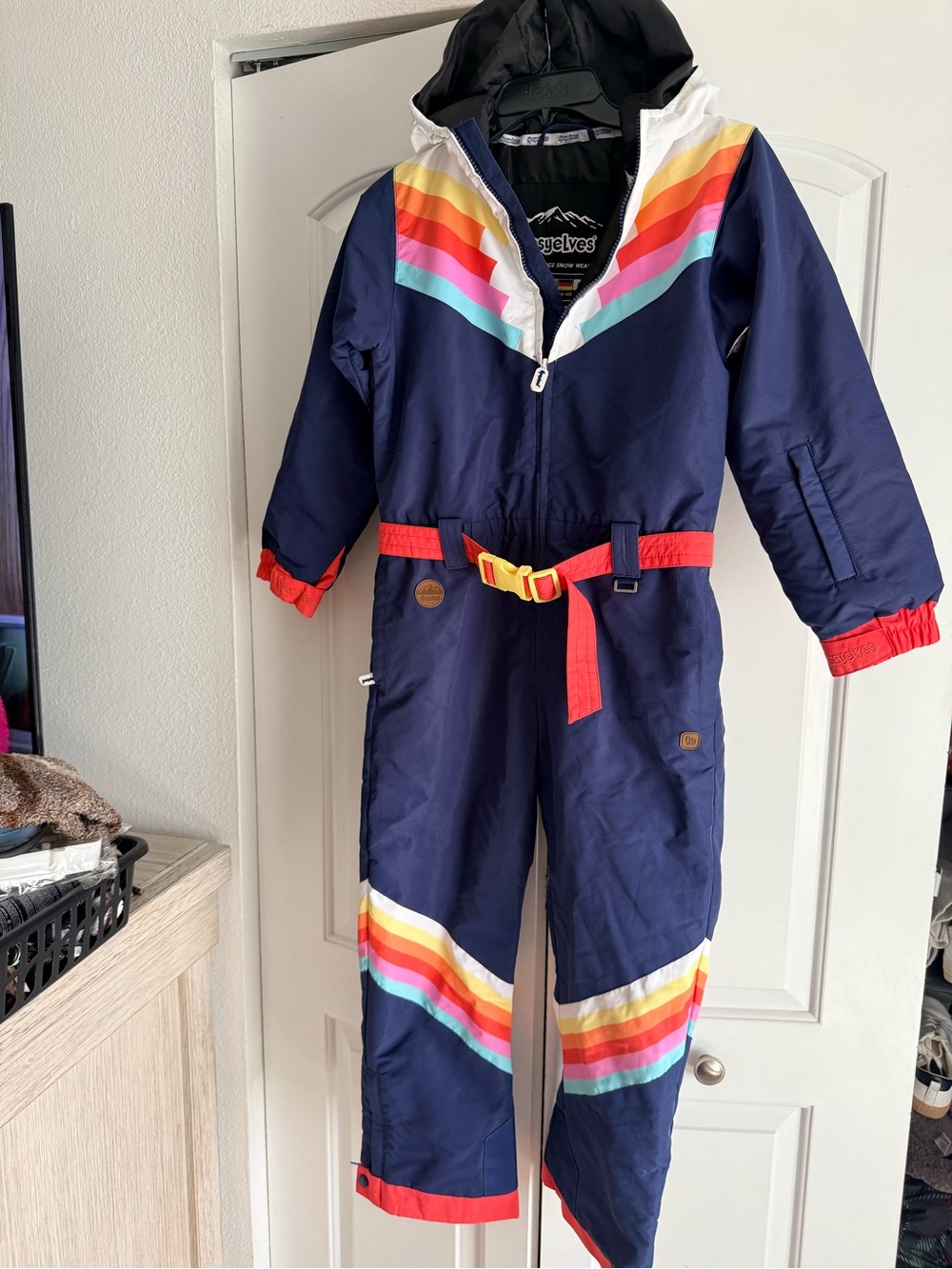 Tipsy Elves Retro Rainbow Sunrise Shred Ski Suit Youth Large Snowsuit Snowboard